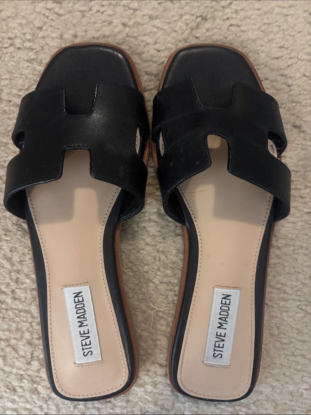 Steve Madden Black Leather Slide Mules
